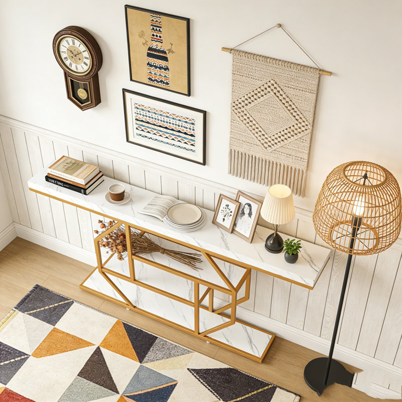 4-Tier Console Table Sofa Table Accent Table with Storage Shelves