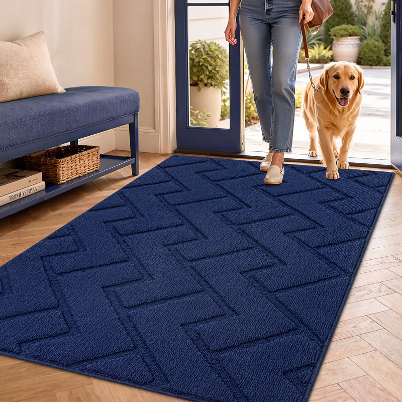 Dirt Trapper Non Slip Backing Washable Door Mat, 59*36, navy blue