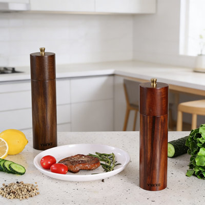 Ensemble de moulins à sel et à poivre en bois d'acacia, moulins manuels de 8 pouces à grosseur réglable, noyau en céramique rechargeable, marquages S / P gravés au laser pour la cuisine