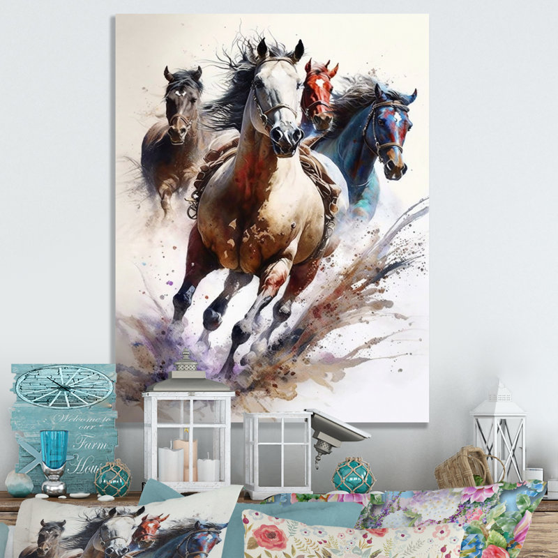 Troupeau de chevaux qui courent - reproduction sur toile, L 30 po x H 40 po, Toile tendue