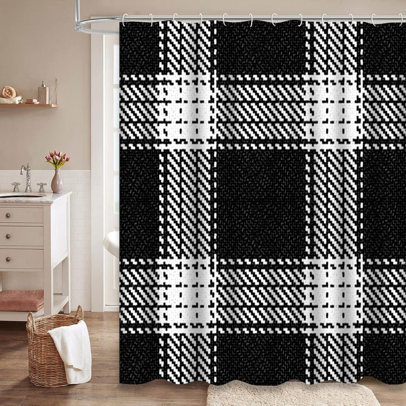 Rideau de douche noir et blanc avec 12 crochets Buffalo, L 72 po x l 72 po