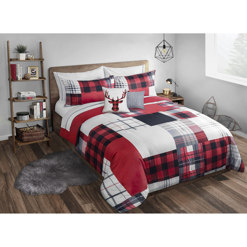 Ensemble d'édredon en microfibre rouge / noir / blanc , Très grand