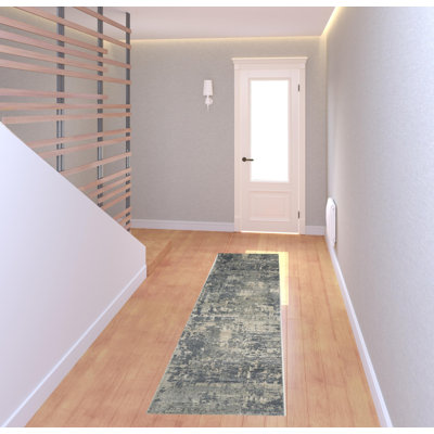 2' X 8' Grey Abstract Power Loom Non Skid Runner Rug
