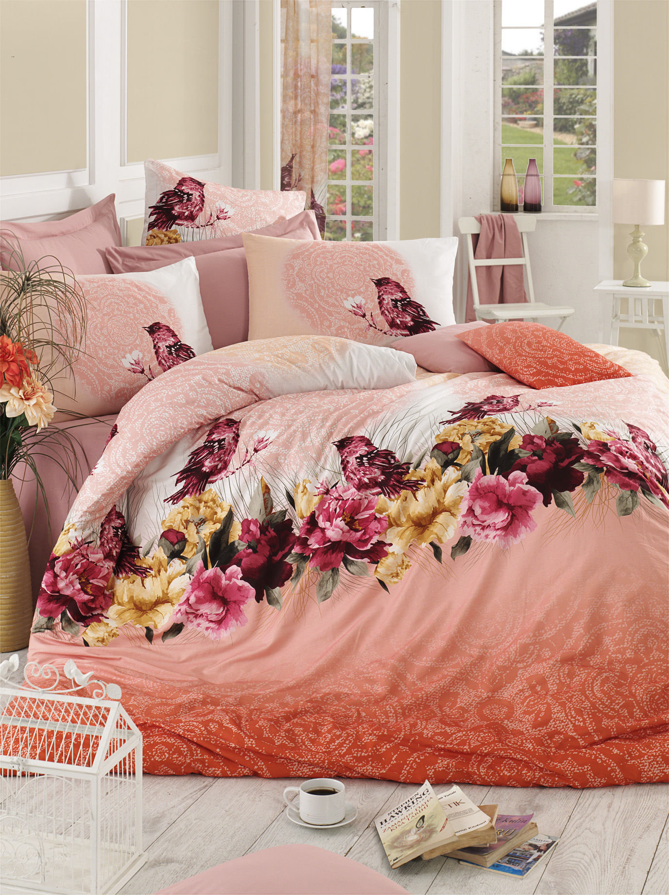 ENSEMBLE HOUSSES 9 PCS NOIR ET ROSE DAISY