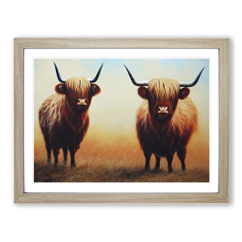 Two Highland Cows Vol.1 - Framed Print, 34cm H x 46cm W x 2cm D, Oak