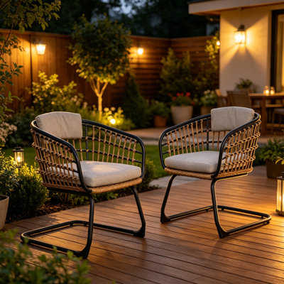 Ensemble 2 pièces de chaises de salle à manger d'extérieur en osier pour terrasse et jardin