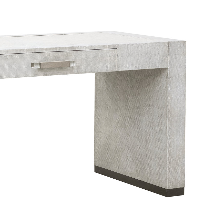 Gray Raffia Writing Desk with Keyboard Tray and Drawer
