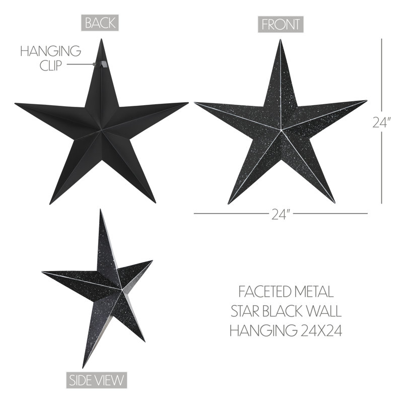  Décoration murale festive en métal étoile, H 24 po x l 24 po x P 2,5 po, Noir