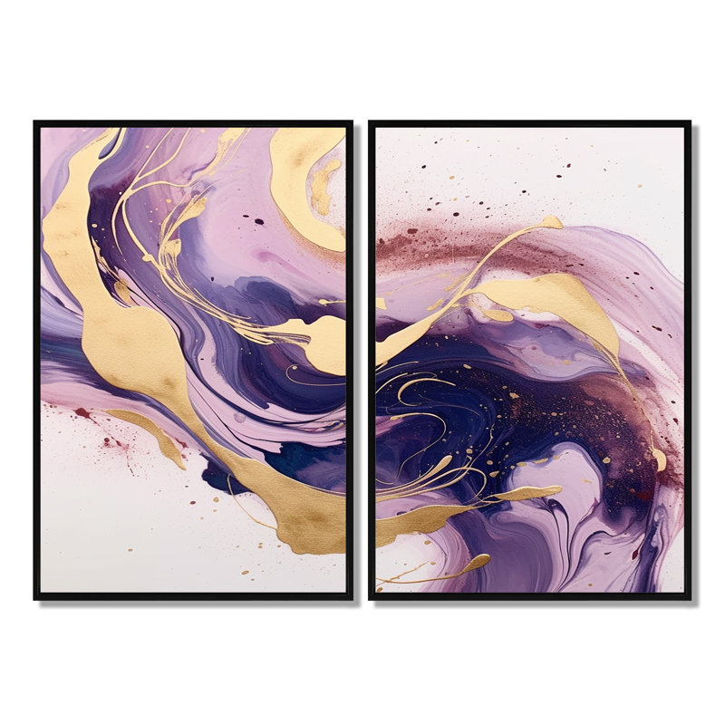 «Mauve et doré» I - impressions d'art moderne sur toile à 2 panneaux, 36" H x 48" W, Impression encadrée flottante, Black