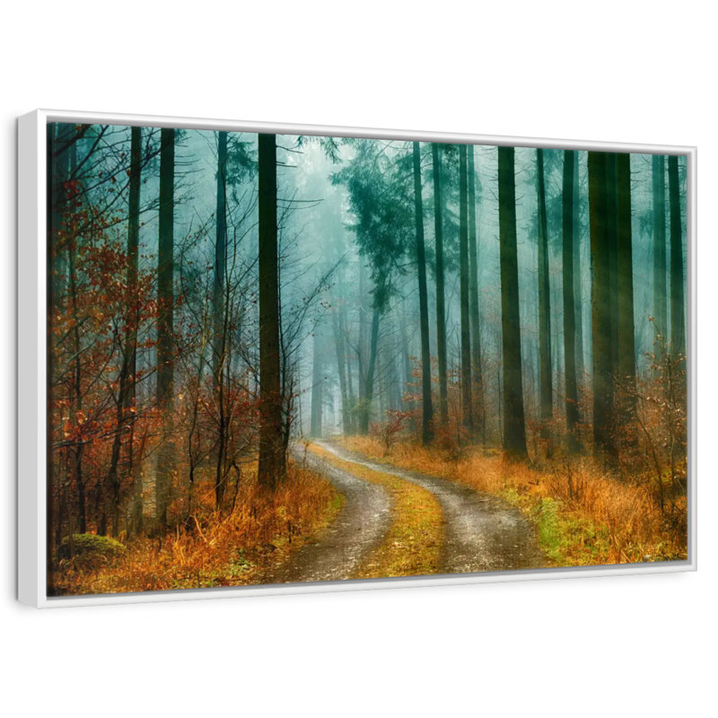 Sentier de la forêt d'automne, 46 po x 31 po, Cadre flottant blanc