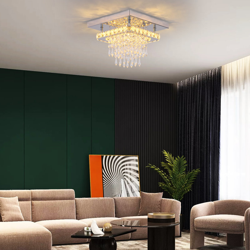 Lustre carré à 1 lumière DEL avec accents Crytal Daevaughn, Blanc chaud
