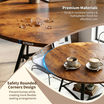 Industrial 42" Round Dining Table Set With Upholstered Chairs