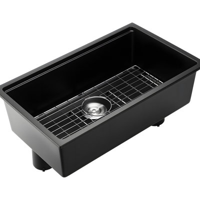 30X18x9 Inch Black Granite Composite Single Bowl Kitchen Sink, Ideal For Compact Kitchens, With 10Mm Basin And 15Mm Reinforced Edges To Reduce Splashes 30 Undermount Sink Rv, Non - Porous Finish