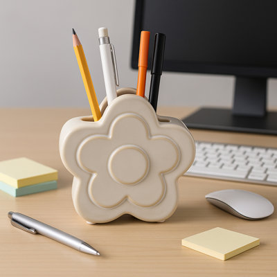 Decorative Sculpted Flower Desk Organizer For Home Decor - Stylish And Fuctional Desktop Accessory For Bathroom, Kitchen, Or Bedroon, Storage - 5"