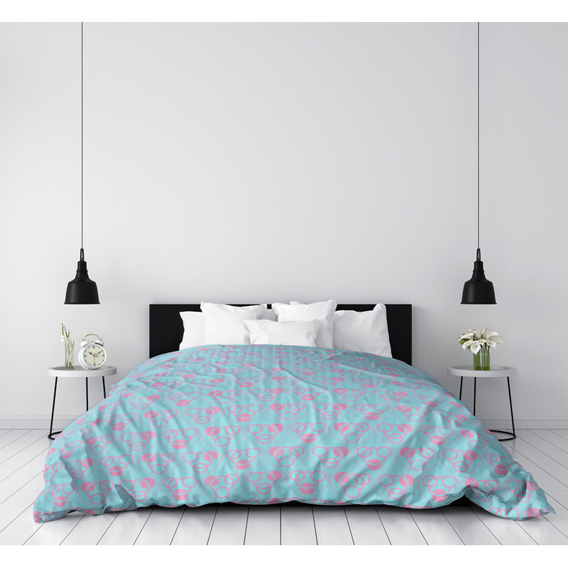Housse de couette simple Circles Waves, Housse de couette simple TG, Microfibre, Bleu sarcelle / rose