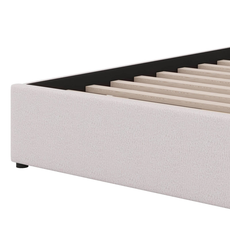 Lit plateforme tapissier Teddy, Beige, Grand lit