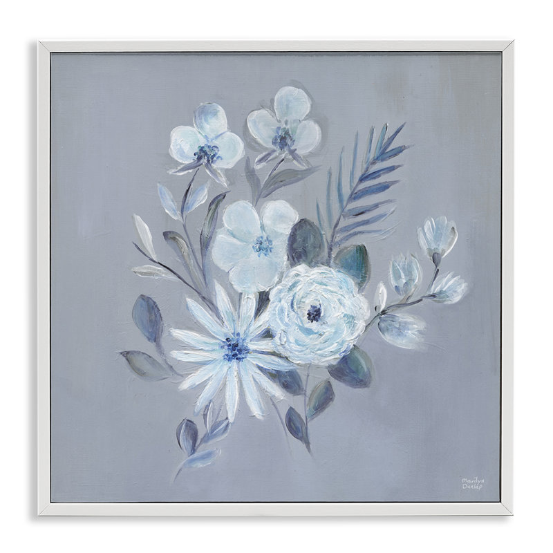 Giclée à motif floral bleu, par Marilyn Dunlap, H 12 po x l 12 po, Estampe numérique encadrée blanc bord de mer