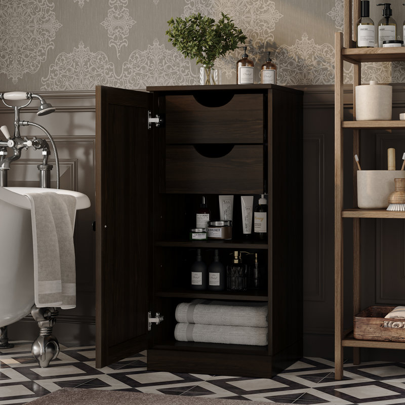 Armoire de rangement 100% bois massif, porte Shaker, 2 tiroirs, tablettes réglables, 16,5 po de largeur, 35,75 po de hauteur