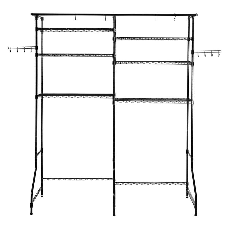 Over The Washer and Dryer Storage Shelf, 6 Tier Laundry Room Drying Rack with Hanger Rod and Hooks, Adjustable Over Washer and Dryer Shelves, Laundry Room Shelf Storage Space Saver,