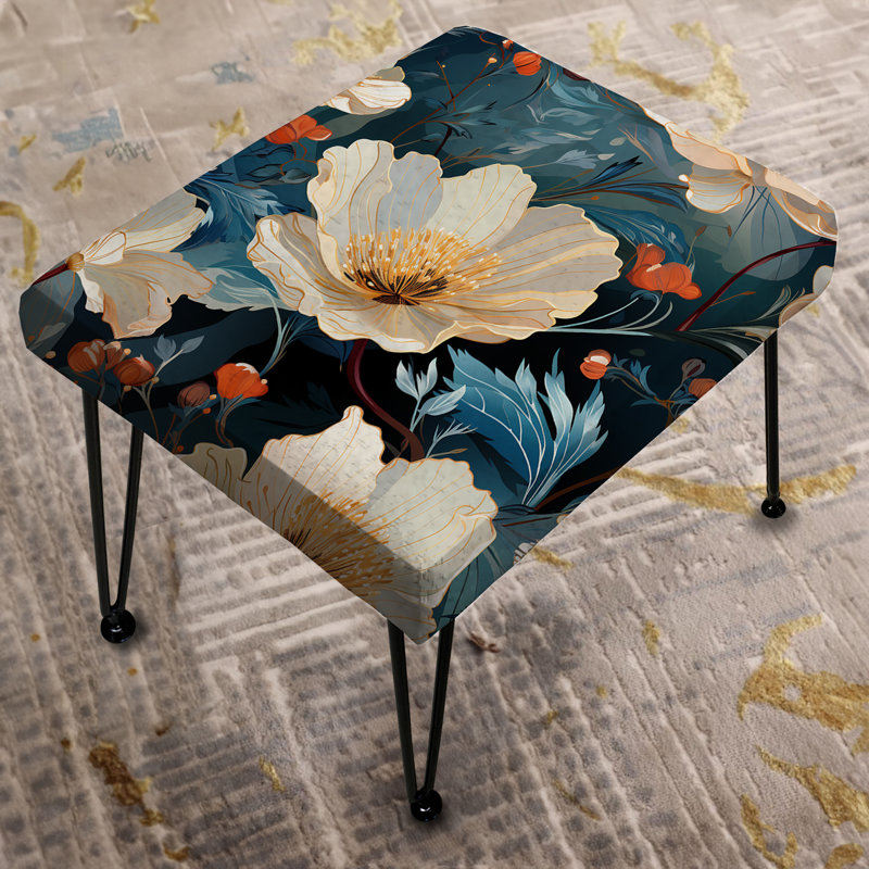 Elegant Blue Floral Pattern - Floral Rectangle Ottoman