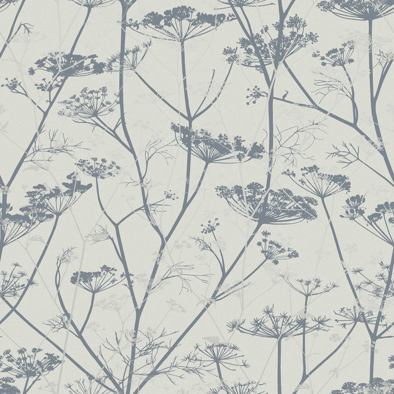 Floral Metallic Wallpaper Roll, Dove/Silver