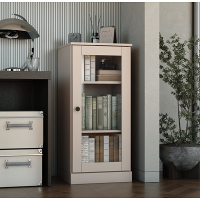 100% Solid Wood 3-Shelf Bookcase with Clear Glass Door and Adjustable Shelves