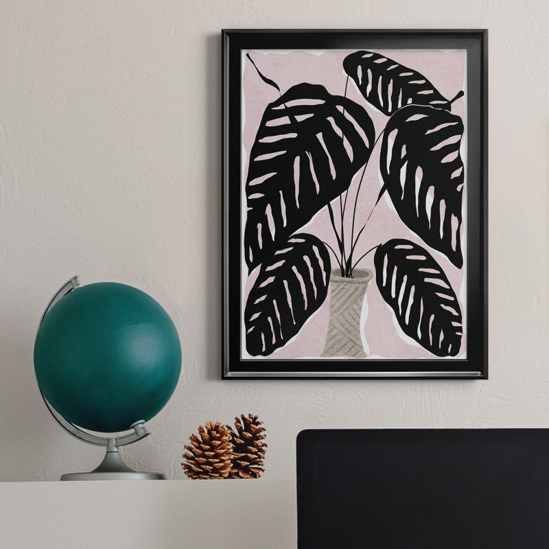Plante en pot I - peinture sur toile encadrée, H 22,5 po x l 30,5 po x P 1,5 po, Noir