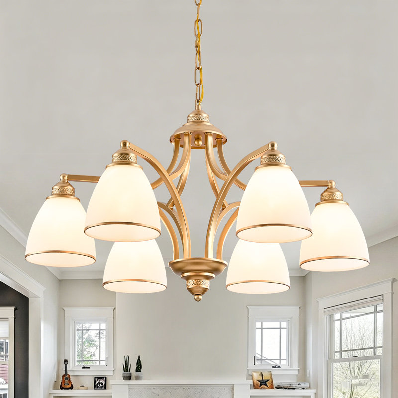 6-light  Dimmable / With Glass Shades Traditional Chandelier  for Dining Room or Kitchen, Gold