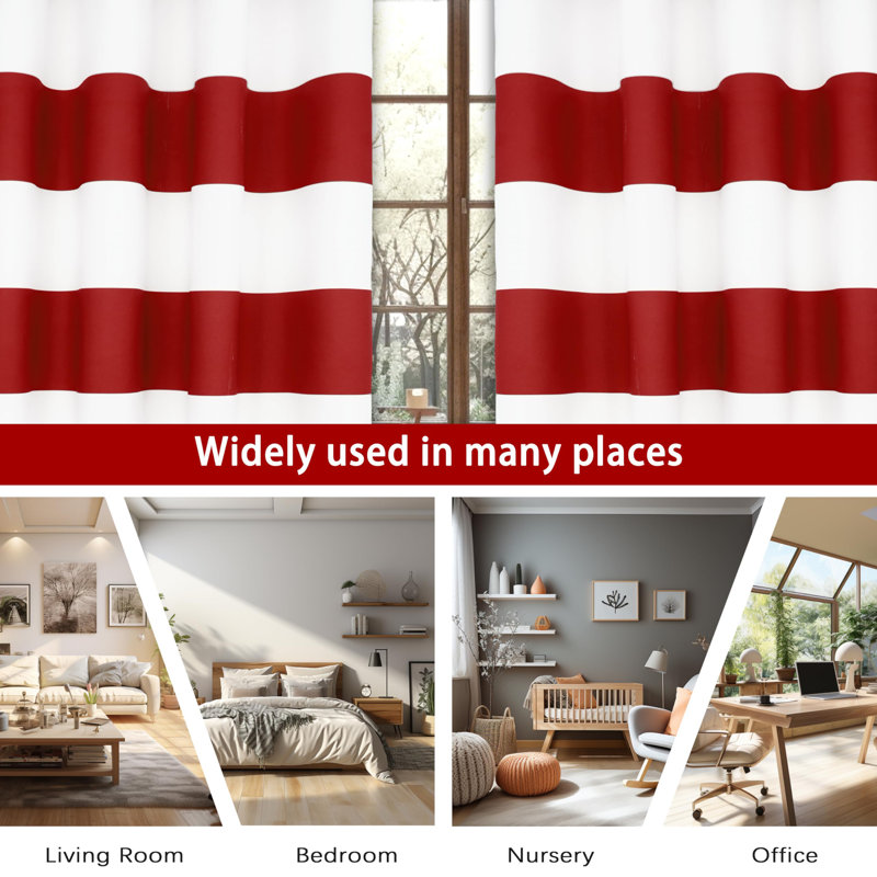 Eastcote Striped Room Darkening Grommet Curtains, Red, 52" W x 96" L