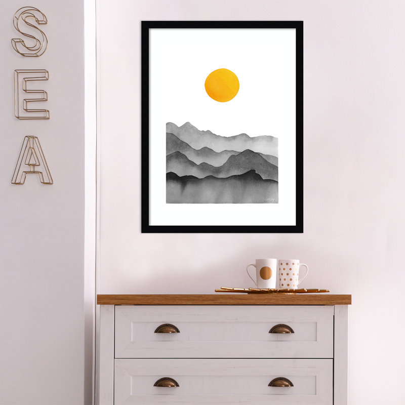 «Black Yellow Mountain Range Silhouette» par Cat Coq - impression encadrée, Noir, H 25 po x l 19 po