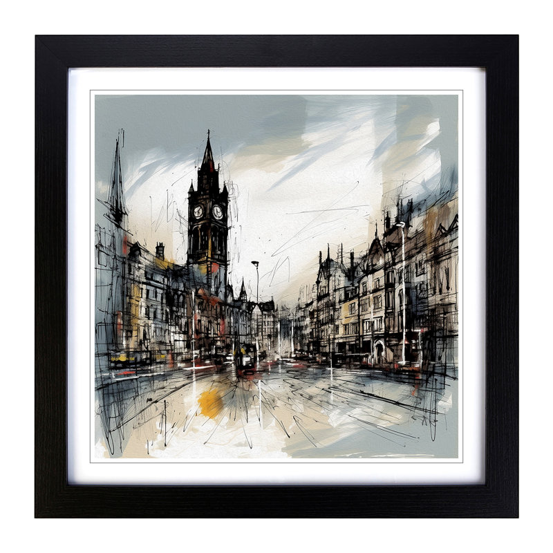 City Of Manchester Gestural Art No.3 - Single Picture Frame Print on Wood, Black