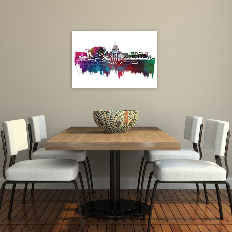Denver Skyline Watercolor Abstract Colorful Vibrant Architecture City Wall Art Print 1 Piece Wrapped Canvas Wall Art