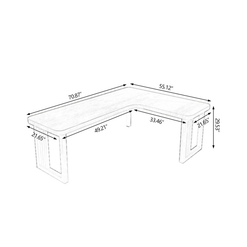 Bureaux rectangulaires en bois massif brun clair, H 29,53 po x l 70,87 po x P 55,12 po, Right Hand Return