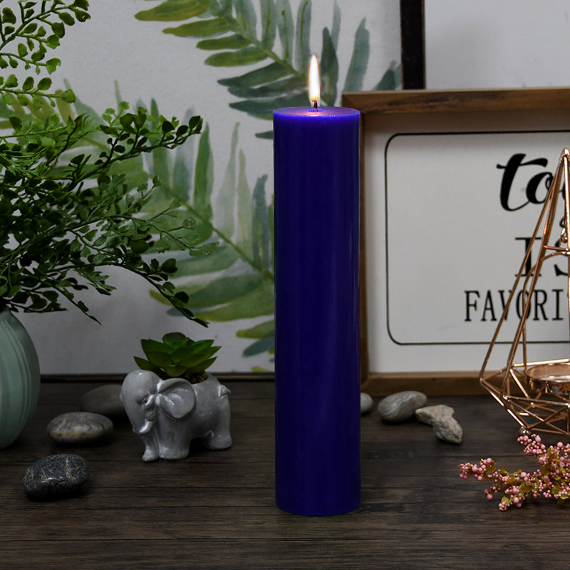 Oliva Unscented Pillar Candle, Blue, 1, 9" H x 2" W x 2" D