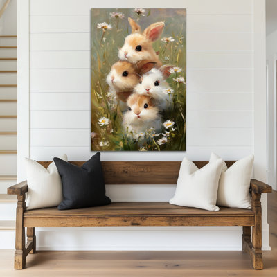 Art mural en toile de lapin de Pâques de Timuba - photos printanières pour décoration murale avec lapins, impressions florales de lapin de prairie pour la décoration de la maison, cadre en toile de pin tendue, 20 po x 30 po