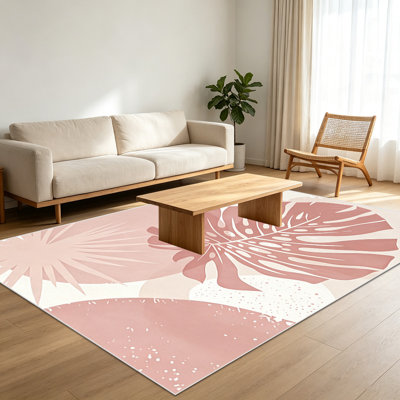 Tapis 1 feuille de style tropical à feuilles pour le salon, doux et confortable, convient à toutes les saisons, facile à entretenir, tapis de sol intérieur lavable à la machine, sous la table de ferme convenant à la chambre à coucher