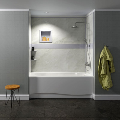 Arctic Mist Poly Tub & Shower Surround with Design Strip 3- Walls up to 48Dx96Wx48Dx96H