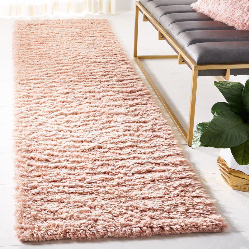Crispus Hand Woven Wool/Cotton Solid Color Rug in Pink, Runner 2'3" x 9'
