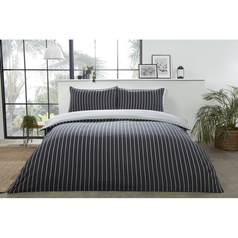 Eriksay Striped Duvet Cover Set with Pillowcases, Super King - 2 Standard Pillowcases, Blush/White