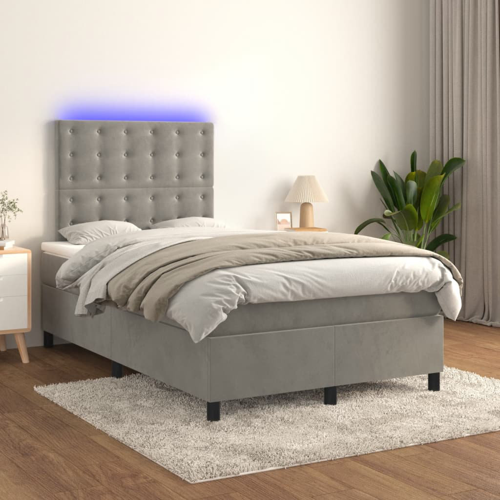 Vidaxl Boxspringbett Mit Matratze & LED Hellgrau 120X190 Cm Samt