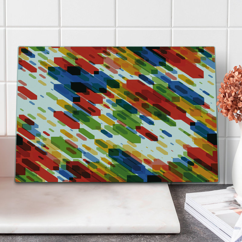 Ambesonne Art Cutting Board Large Size Diagonal Geometric Vibrant Multicolor