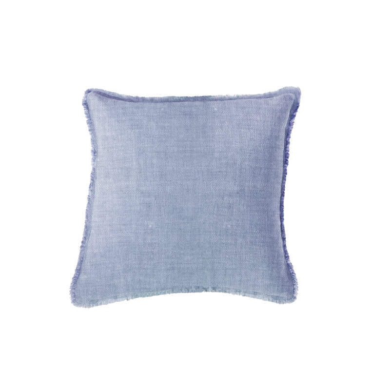 Fringed Linen Reversible Throw Pillow, 20" x 20", Chambray Blue