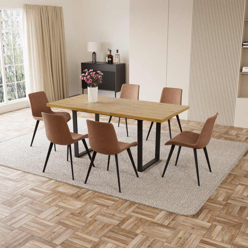 Eastfield 66.9'' Dining Table Set, 7 - Piece Extendable Double Pedestal Dining Set, Brown