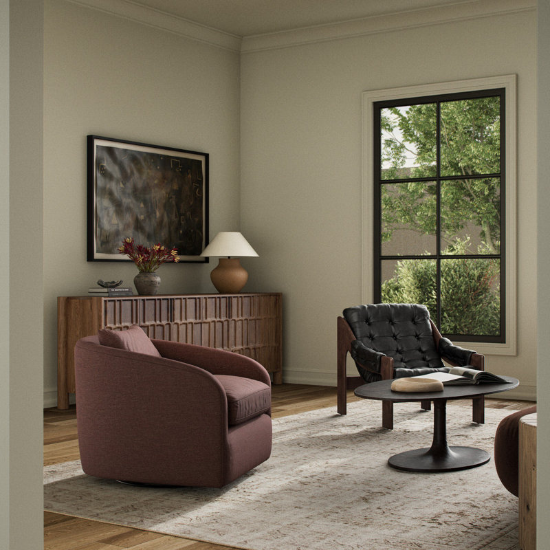 Redmond 31.5" W Suede Swivel Armchair, Laughlin Plum Polyester Blend