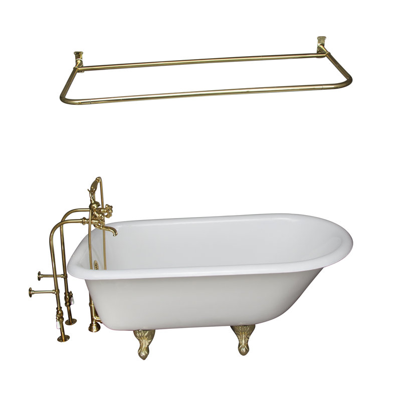 67'' x 30'' Freestanding Soaking Cast Iron Bathtub, Polished Brass