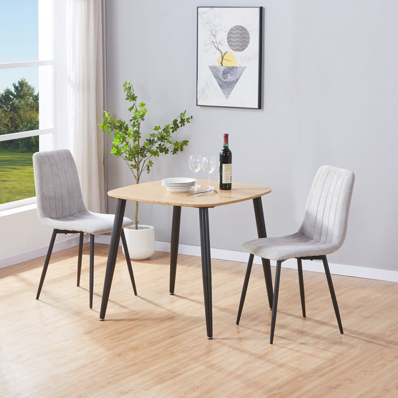 Aspen 2-Piece Casual Dining Set - Compact Square Table & 2 Swivel Upholstered Dining Chairs, Light Oak, Light Grey