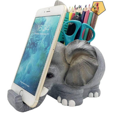 Pen Pencil Holder with Phone Stand, Coolbros Resin elephant Shaped Pen  Container Cell Phone Stand Carving Brush Scissor Holder Desk Organizer  Decoration for Office Desk Home Decorative (Dinosaur) 