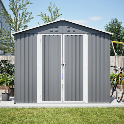 Remise de rangement extérieure 8 x 12 pi - outil en métal avec cadre en aluminium, portes doubles verrouillables, espace suffisant pour la cour, le jardin, le patio et la pelouse, méthode d'assemblage direct
