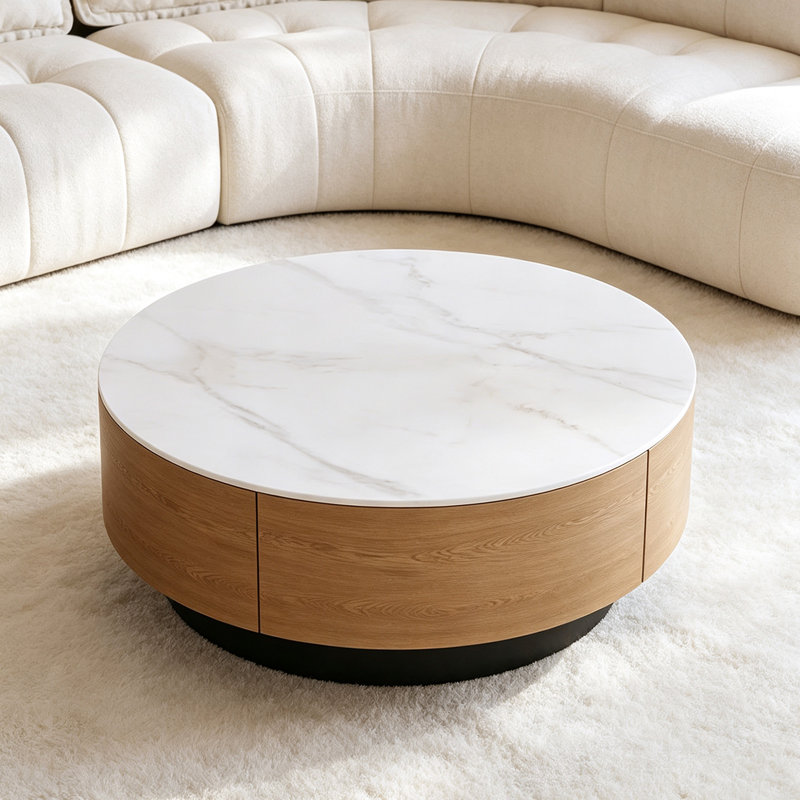 Table basse ronde pour petit appartement, Brown