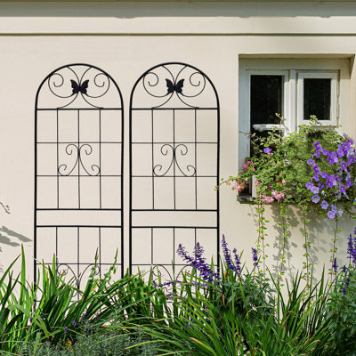 Metal Garden Trellis 86.7"X19.7"  2 , Black Rust, Simple To Assemble, For Bushes, Outdoor Decoration Piece 2 Trellises 86.7"X19.7", Rust-, Easy Struct